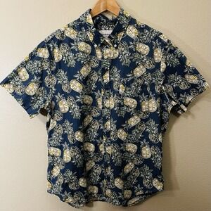 Goodfellow Men's‎ Short Sleeve Button Up Hawaii Shirt Pineapple Yellow Blue Sz L